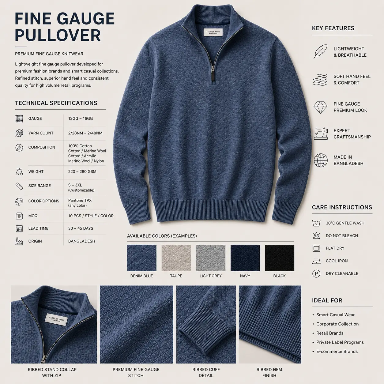 Fine Gauge Pullover Technical Details