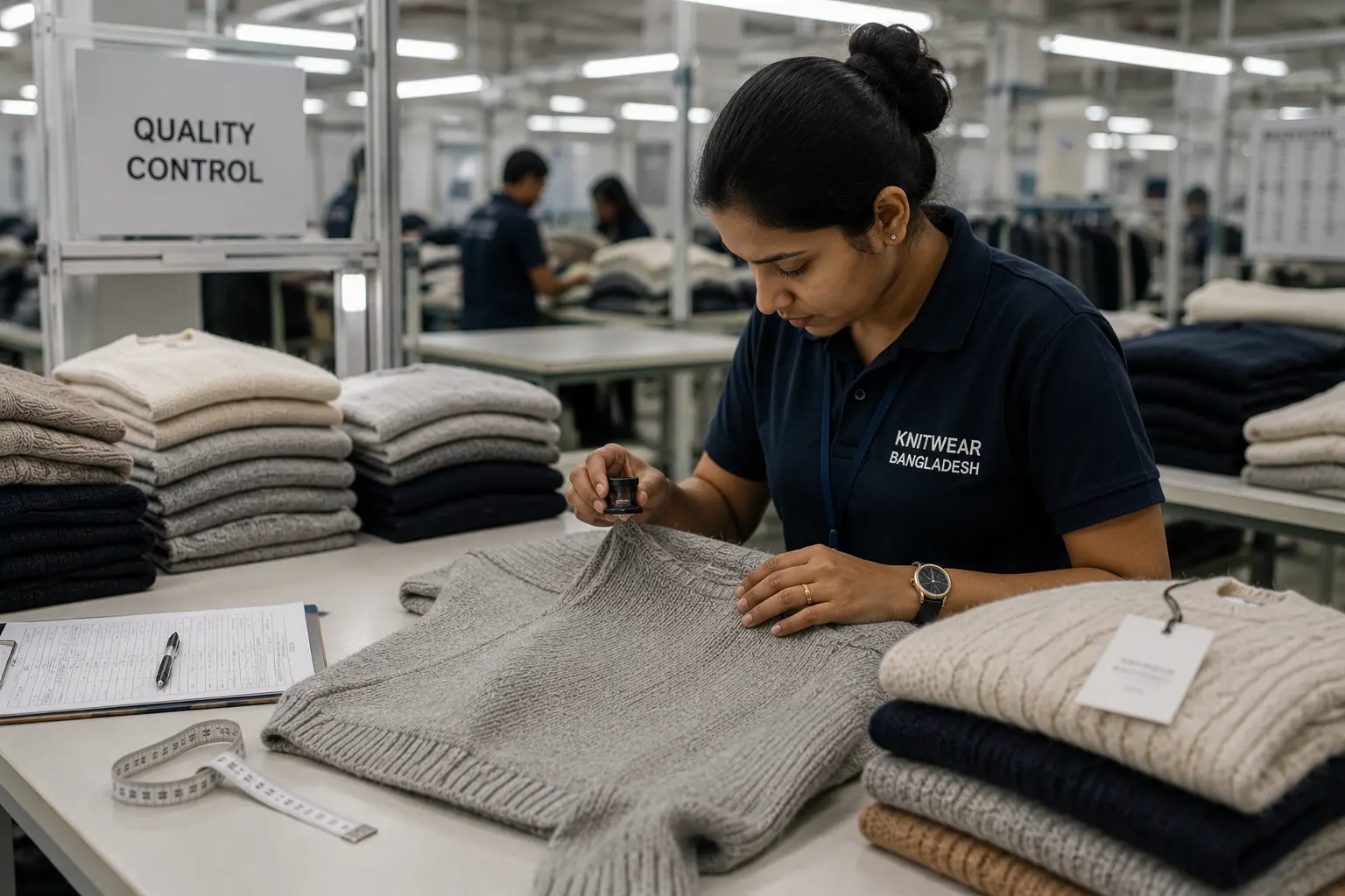Quality control inspection process for premium knitwear garments